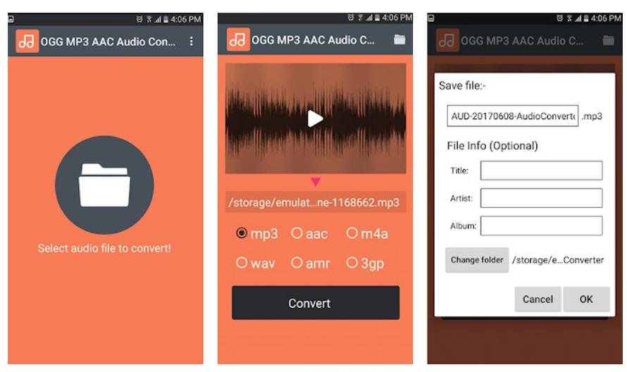 Интерфейс OGG MP3 AAC Audio Converter