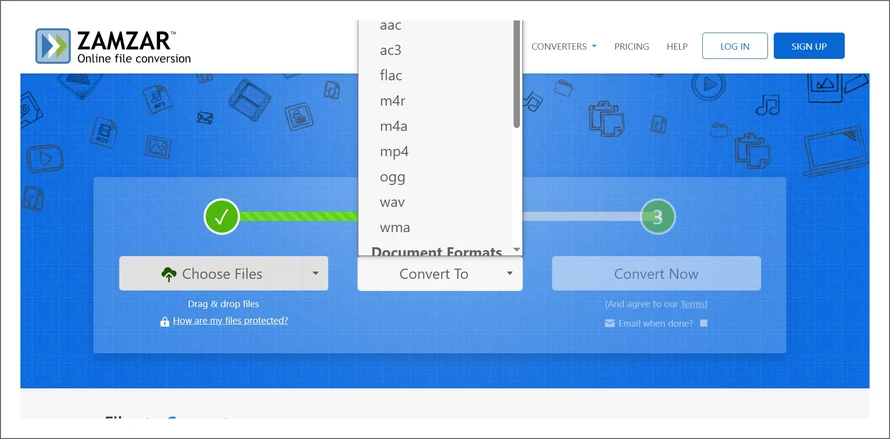 формат конвертирования в Zamzar
