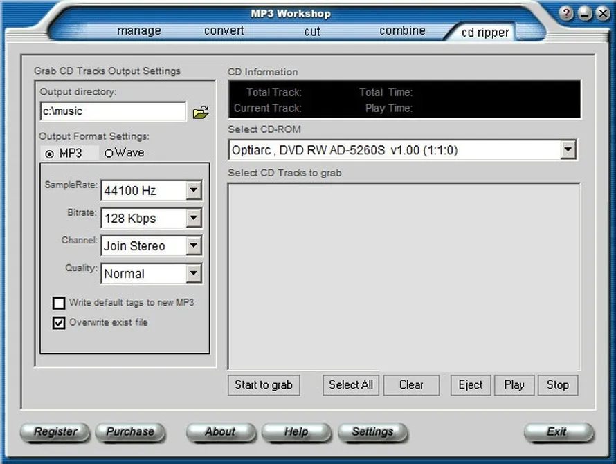 интерфейс MP3 Workshop