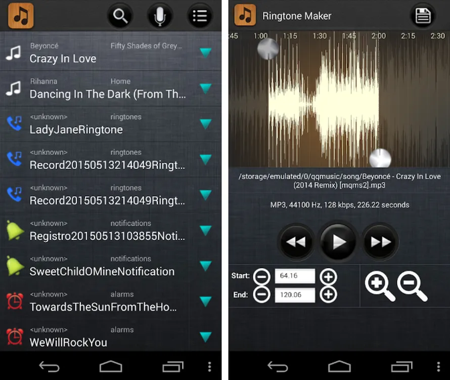интерфейс Ringtone Maker MP3 Cutter
