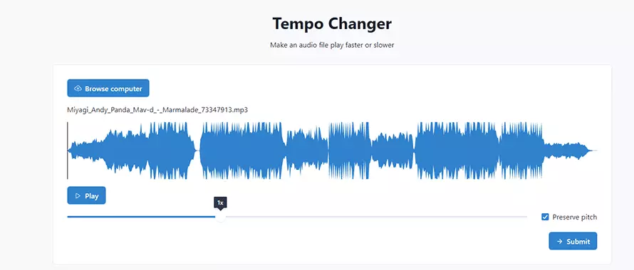 Изменение темпа музыки на онлайн-сервисе Audio Alter